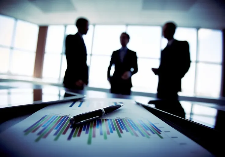 Business meeting with charts and pen
